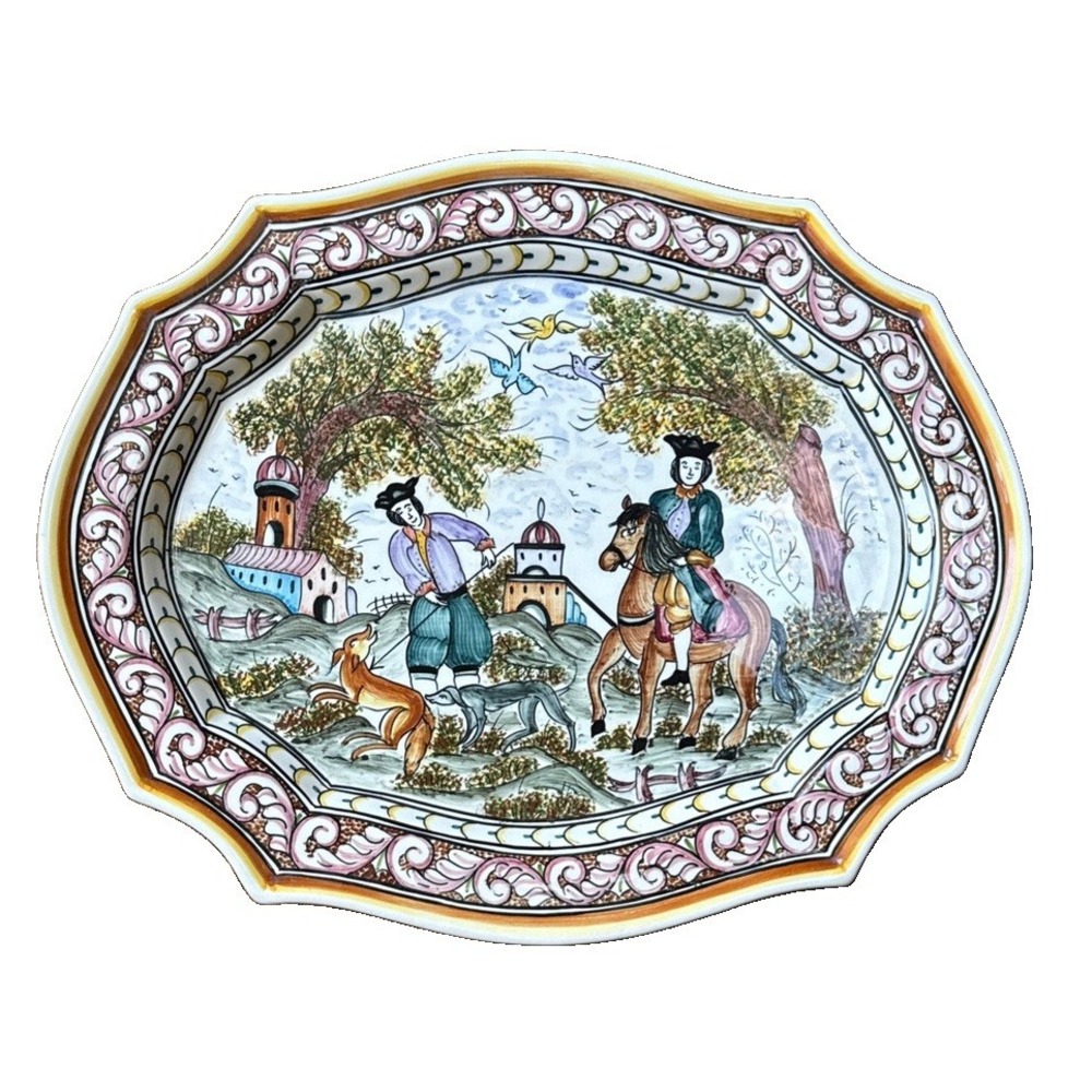 CERAMICA DE CONIMBRIGA Portugal #262 Hand Painted Ceramic Platter Hunting Scene